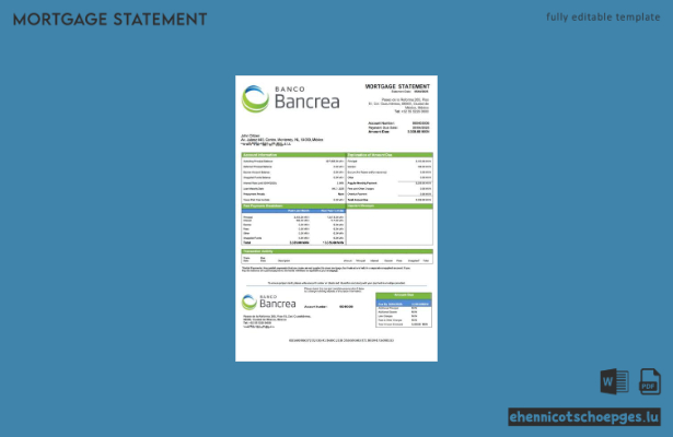 Mexico Bancrea Hypothekenabrechnung Word- und PDF-Beispielvorschau